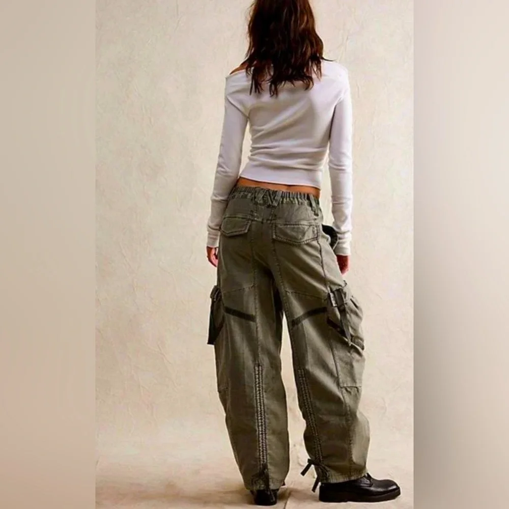 🔥Free People Everglades Utility Barrel Cinch Pants In Mulled Basil We The Free - Picture 4 of 15